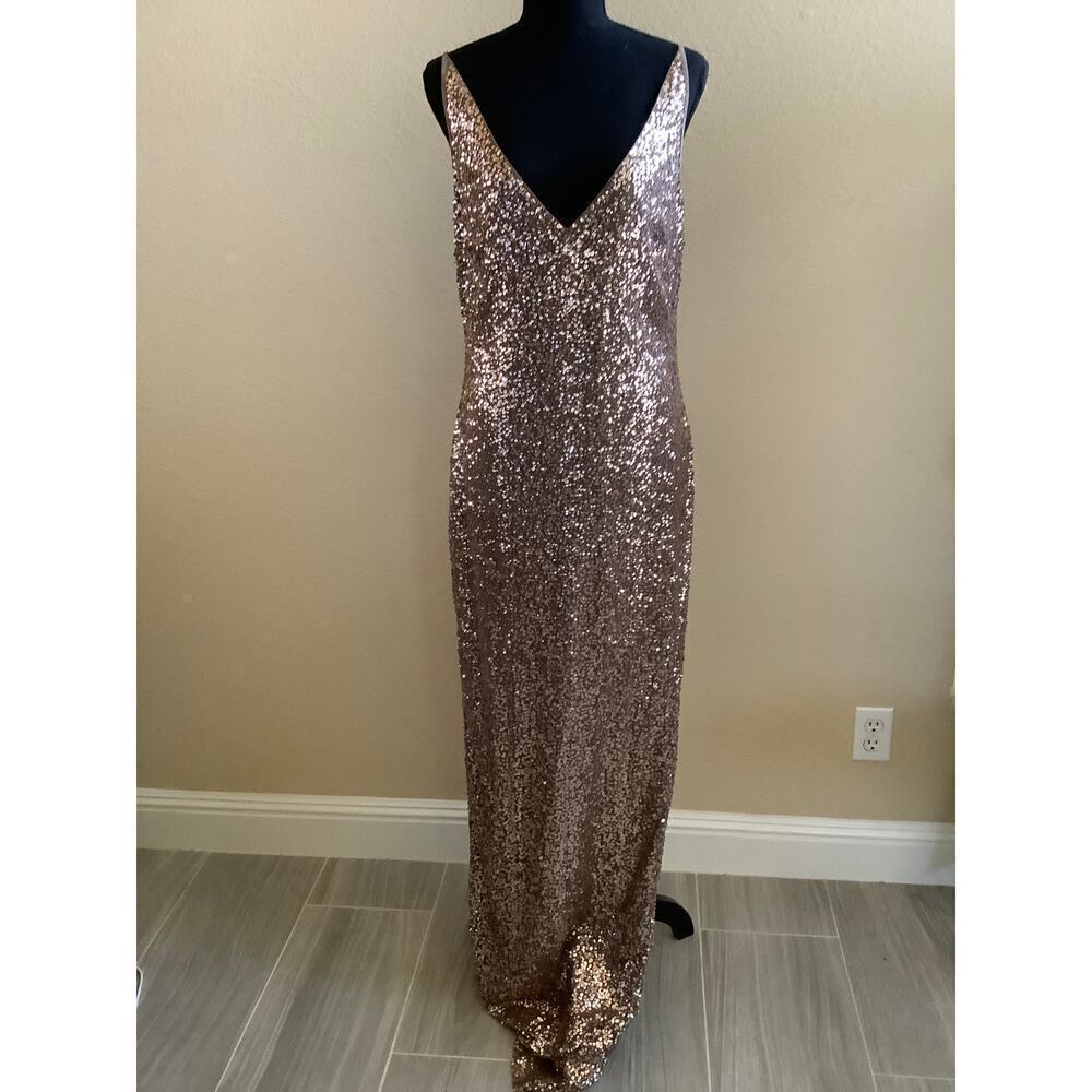 St. John Couture Brown‎ Sequin Maxi Dress with Side Split Sz 6 NWTS Deadstock